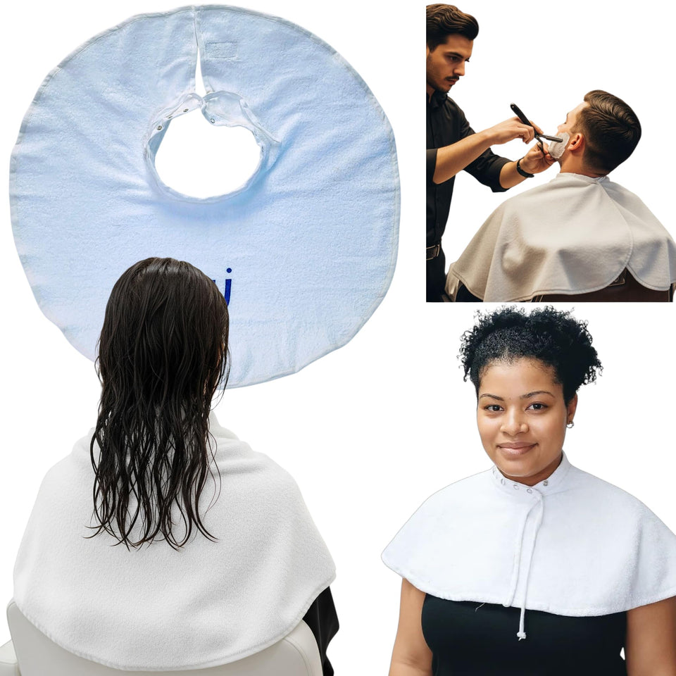 JADASH round towel with internal neck buttons for secure barber wear