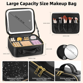 Detachable 10x magnifying mirror aids precise makeup application.