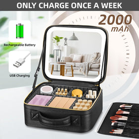 Interior with adjustable dividers demonstrates customizable storage for brushes and polish.