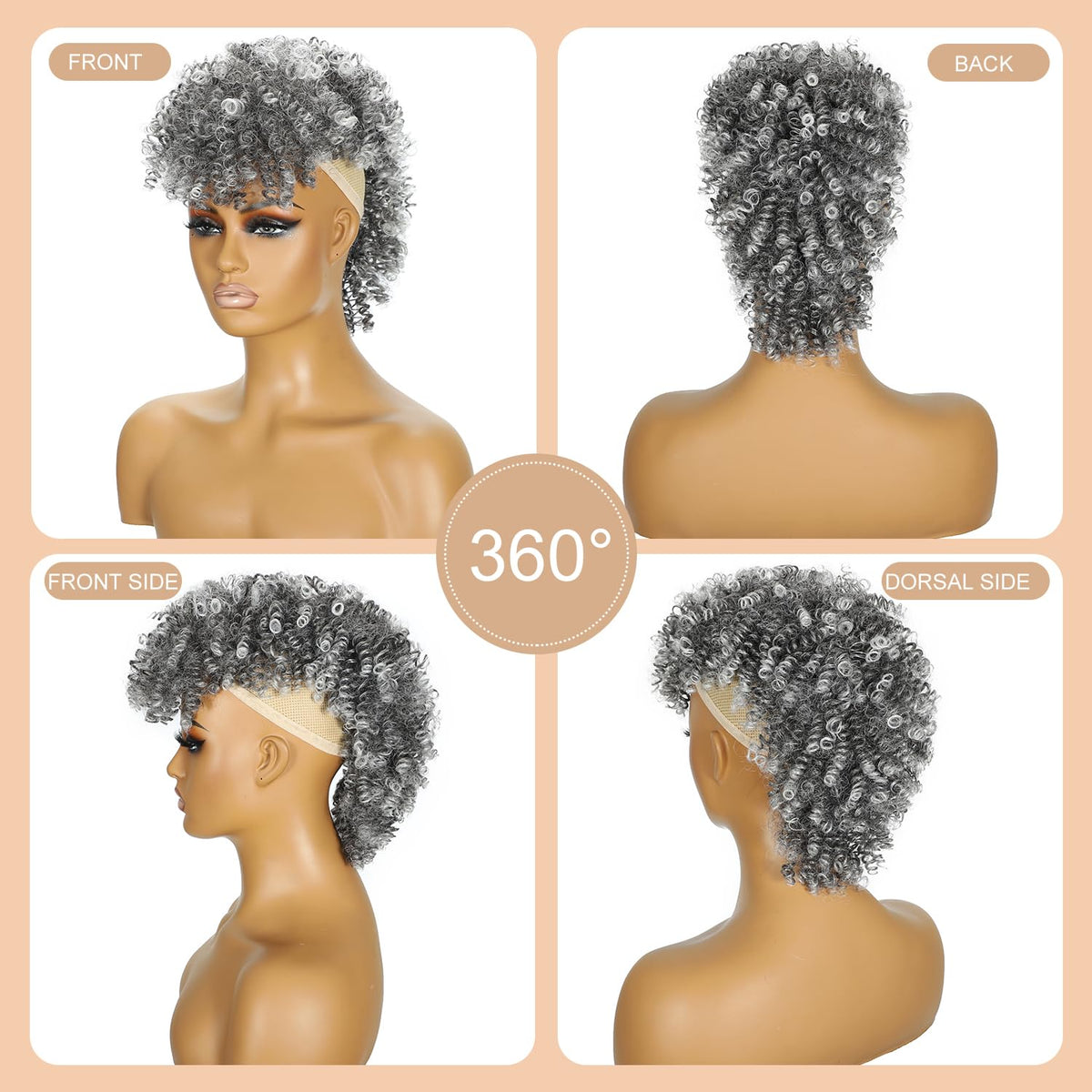 Jadeadyseg Mohawk wig close-up of kinky curls and grey sheen