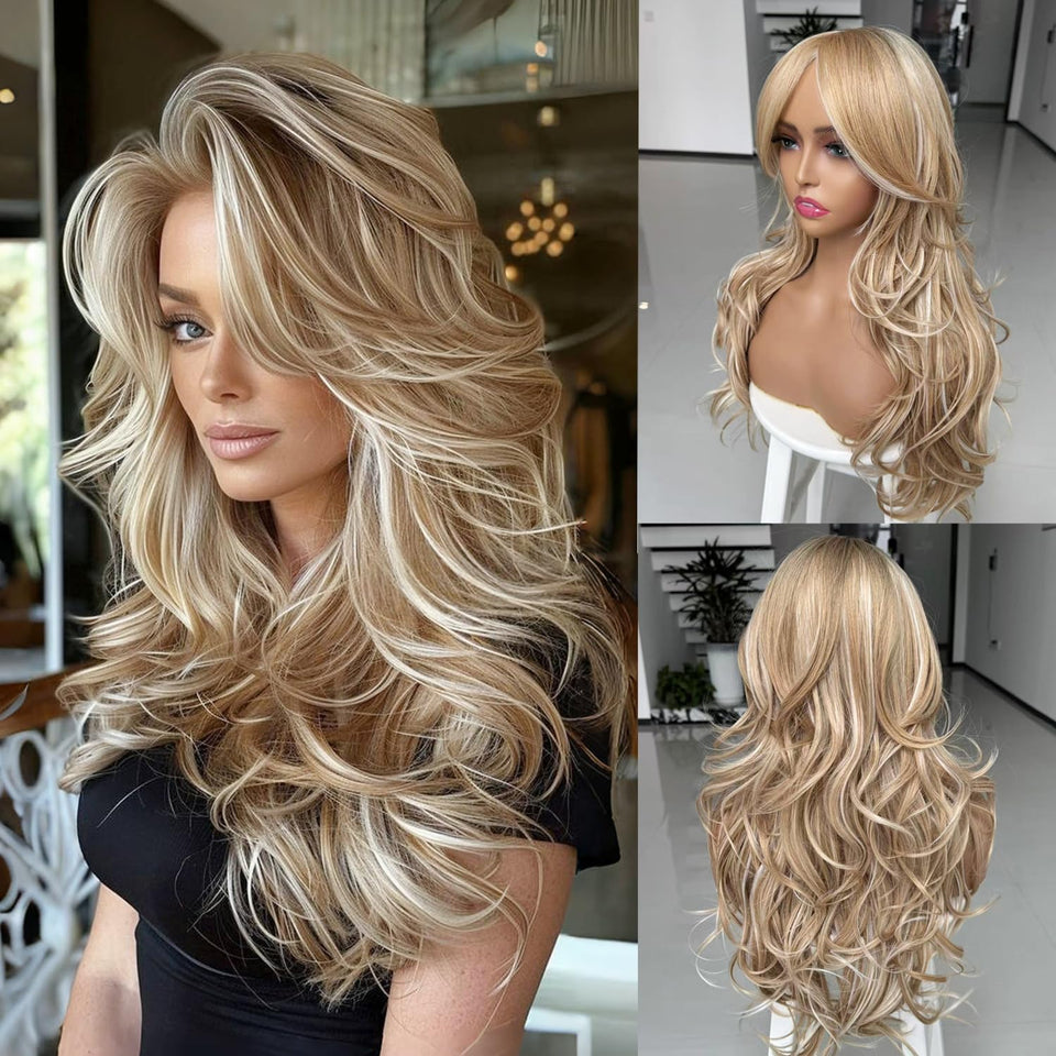 Jadeadyseg Platinum Blonde Highlights Ombre Wig for daily wear and versatile style
