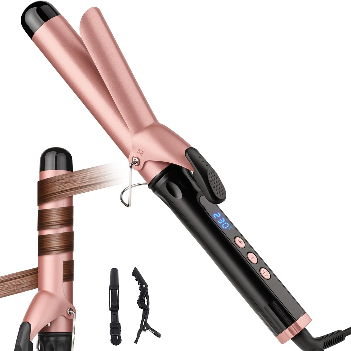 JAETON curling wand with ceramic barrel delivering smooth salon-style curls