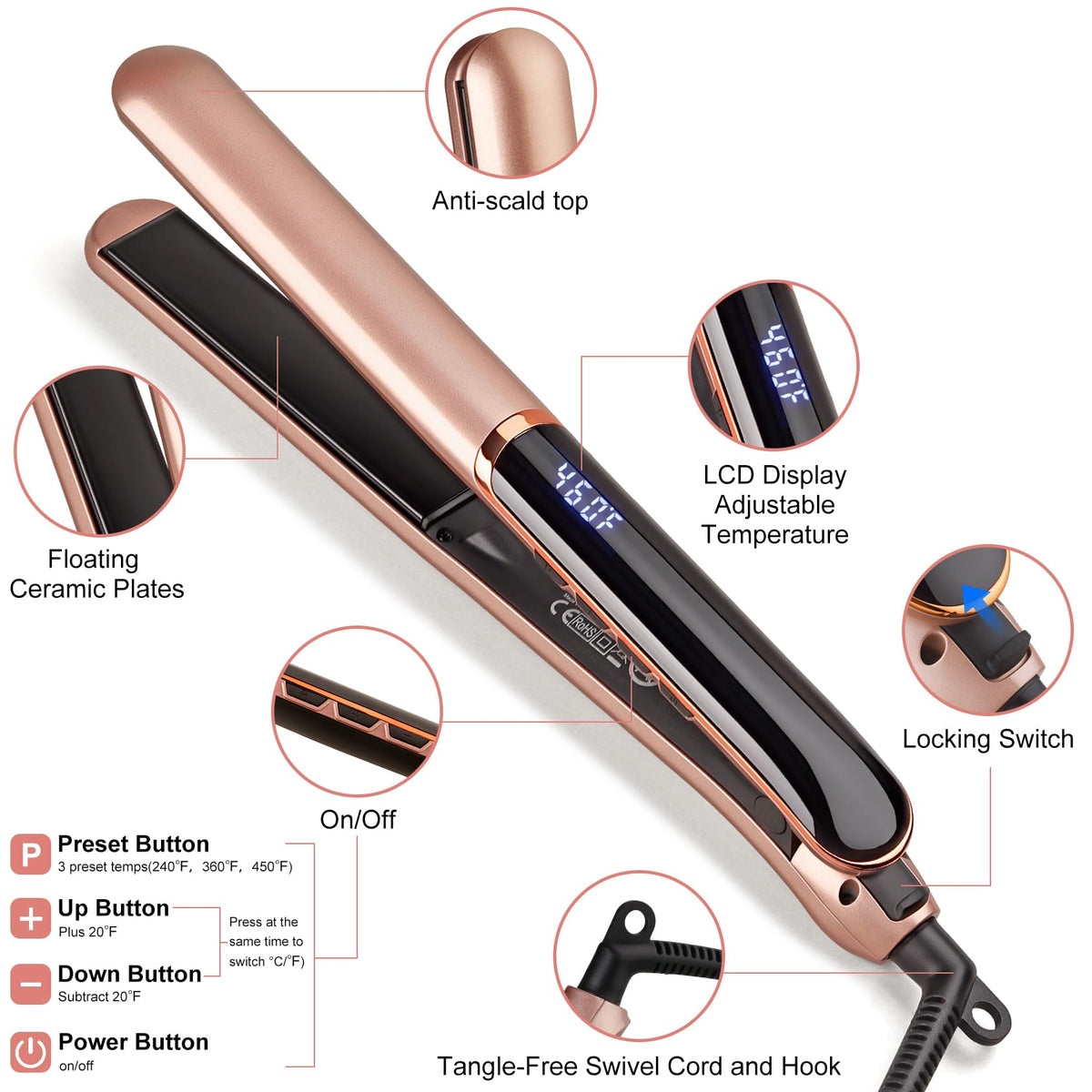 JAETON flat iron auto shut-off protects safety after styling.