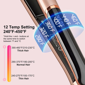 JAETON flat iron temperature settings cover 200-460°F for versatile styling.