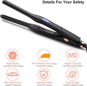 JAETON hair straightener pencil flat iron digital display shows real-time temperature.