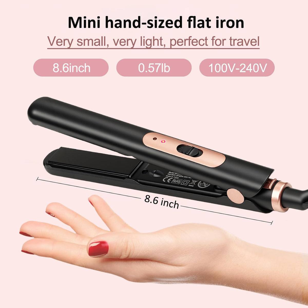 JAETON mini flat iron in hand showing compact grip for short styles