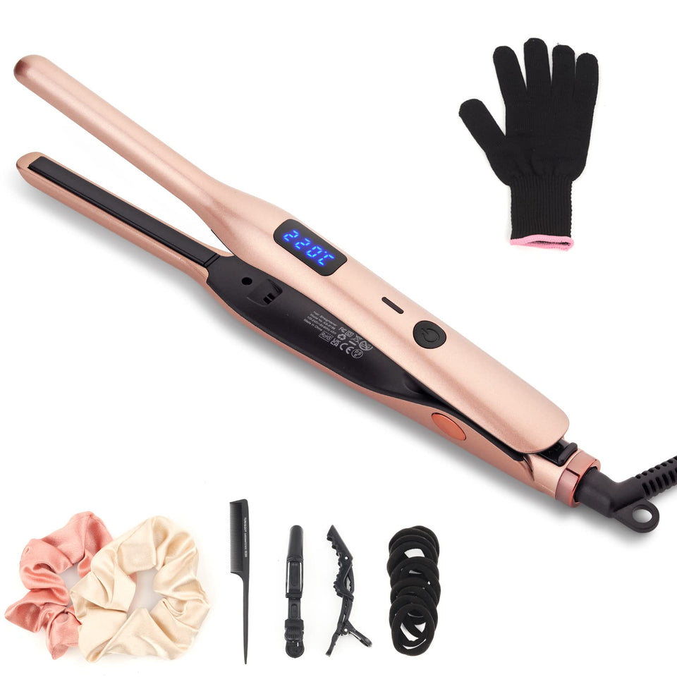 JAETON pencil flat iron close-up showing slim plates for precise root styling