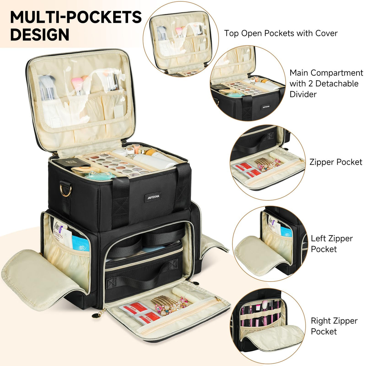 Jaffzora upper compartment with detachable dividers keeps items sorted