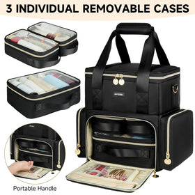 Jaffzora extra large makeup bag double-layer setup enabling organized travel makeup