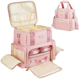 Jaffzora Extra Large Makeup Bag front view highlighting its spacious main compartment for travel access.