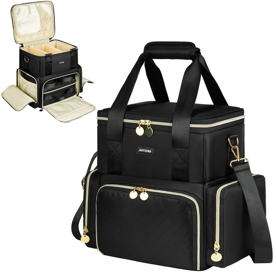 Jaffzora extra large makeup bag top view showing spacious interior for daily cosmetics
