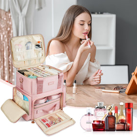 Jaffzora Extra Large Makeup Bag waterproof fabric protecting cosmetics during travel and daily use.