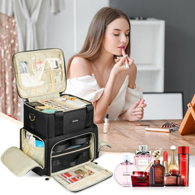 Jaffzora bag's multi-pocket design stores brushes and skincare securely