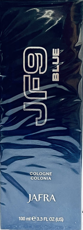 Jafra JF9 Blue Cologne cap closeup highlights premium packaging for gifting