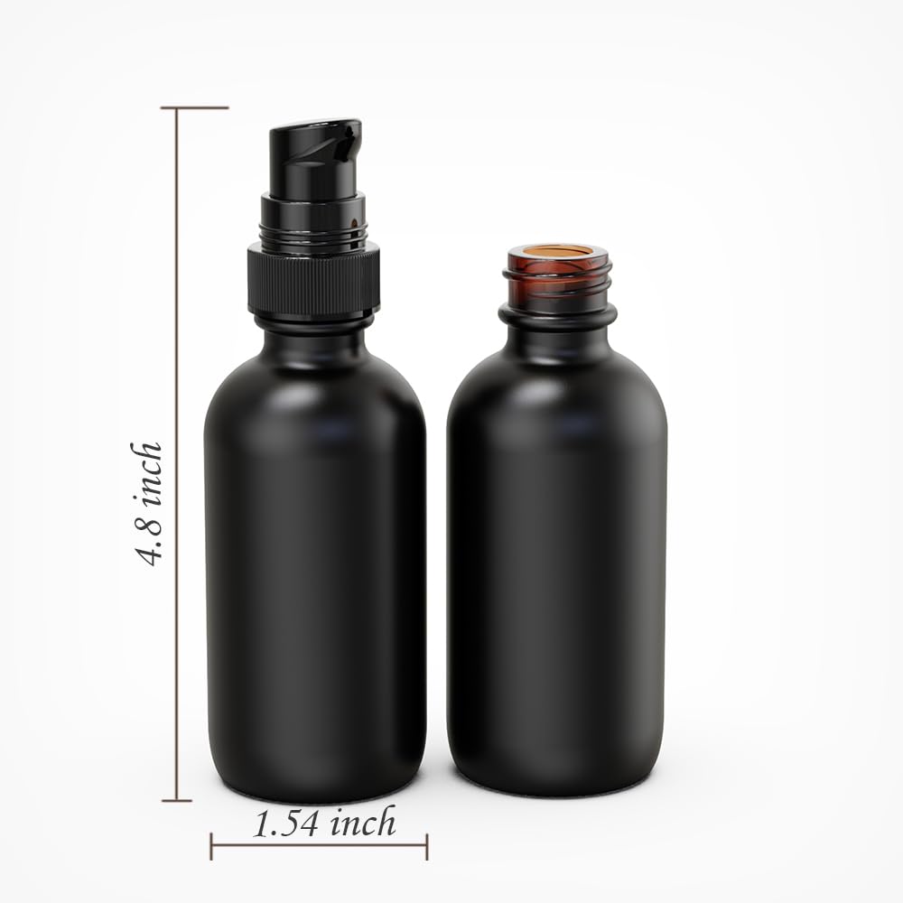 Jagolain 2oz black glass bottles suitable for lotion or shampoo.