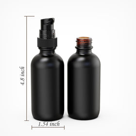 Jagolain 2oz black glass bottles suitable for lotion or shampoo.