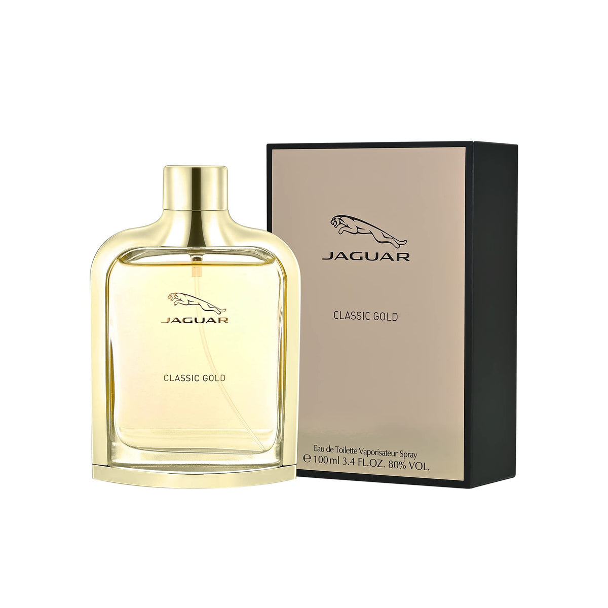 Jaguar Classic Gold packaging box, premium presentation ideal for gifting.