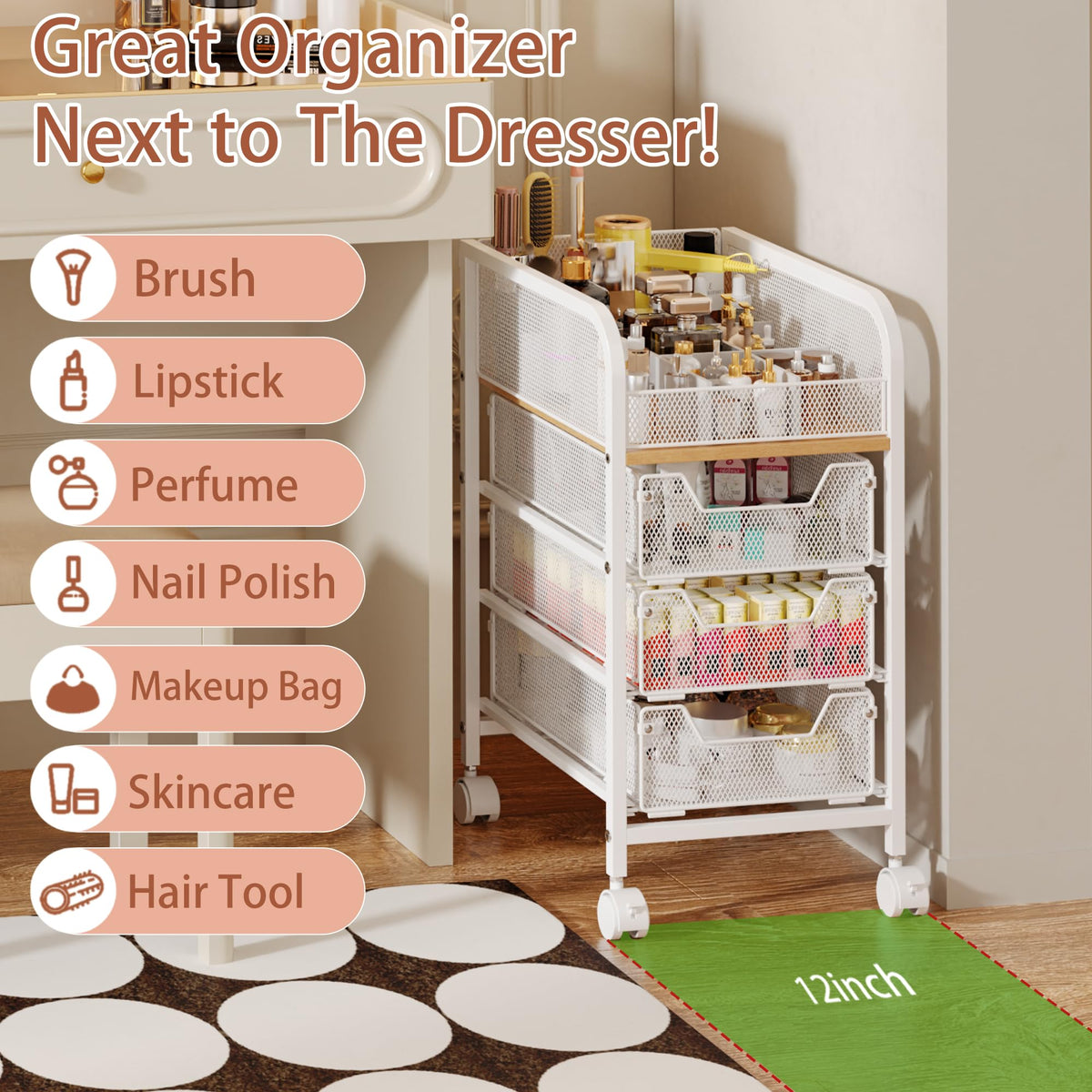 Jakyitvi rolling makeup cart drawer storage for organized routine