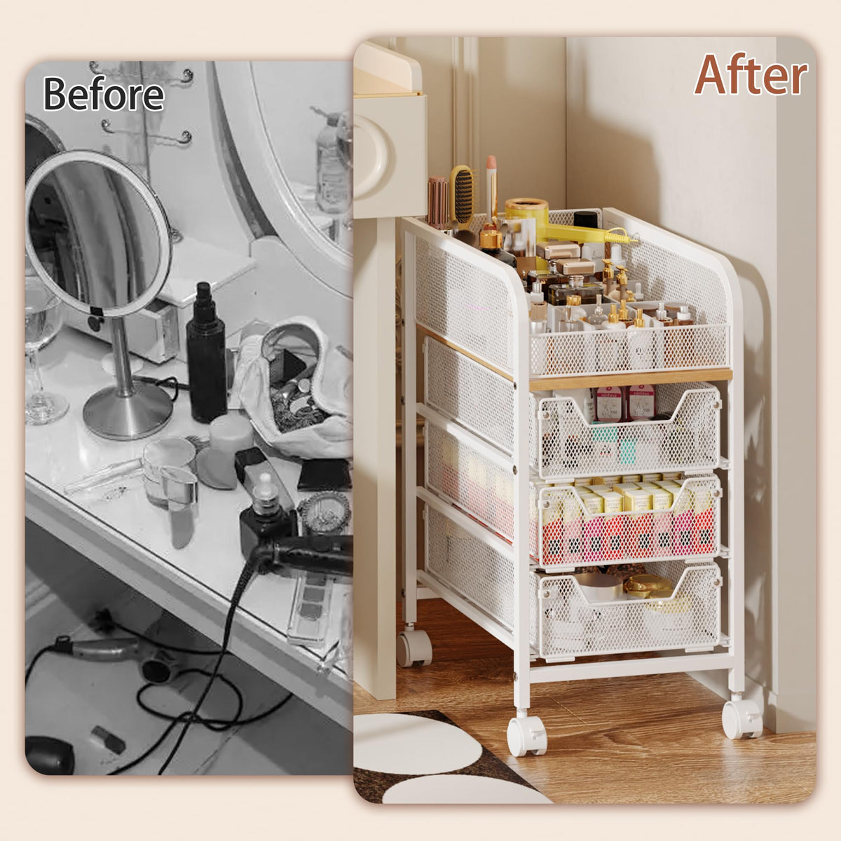 Jakyitvi rolling makeup cart in bathroom corner storage solution