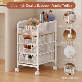 Jakyitvi rolling makeup cart in use on vanity counter