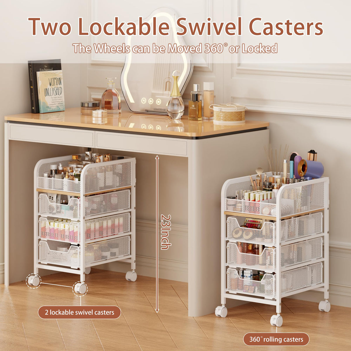 Jakyitvi rolling makeup cart side view slim four-tier profile