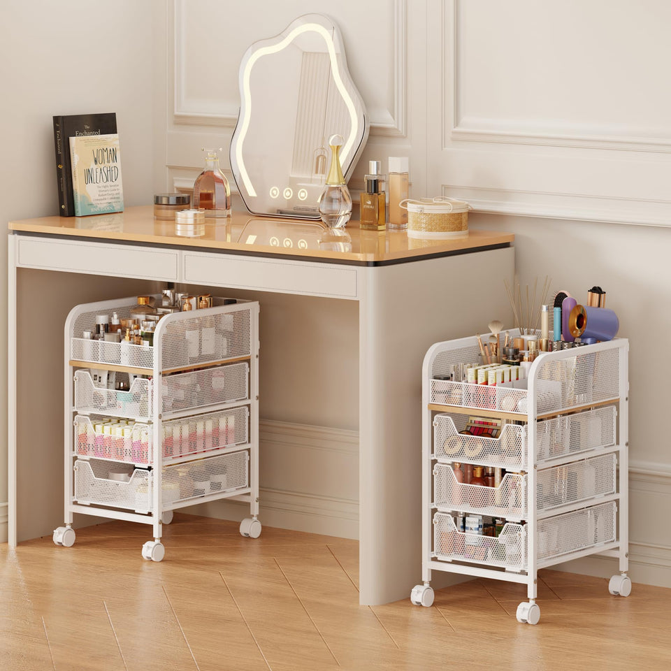 Jakyitvi rolling makeup cart top view with secure rail