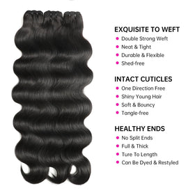 Jaliyah 12A body wave bundles double-machine weft detail shows strength