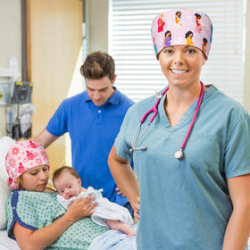 Jamntower midwife cap offers comfort and easy styling for shift work.