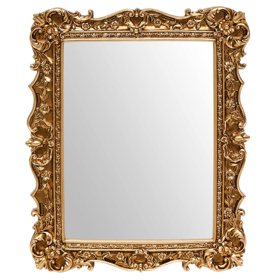 JANDERART small vintage mirror 10x8 with ornate gold desk frame for elegant makeup reflection
