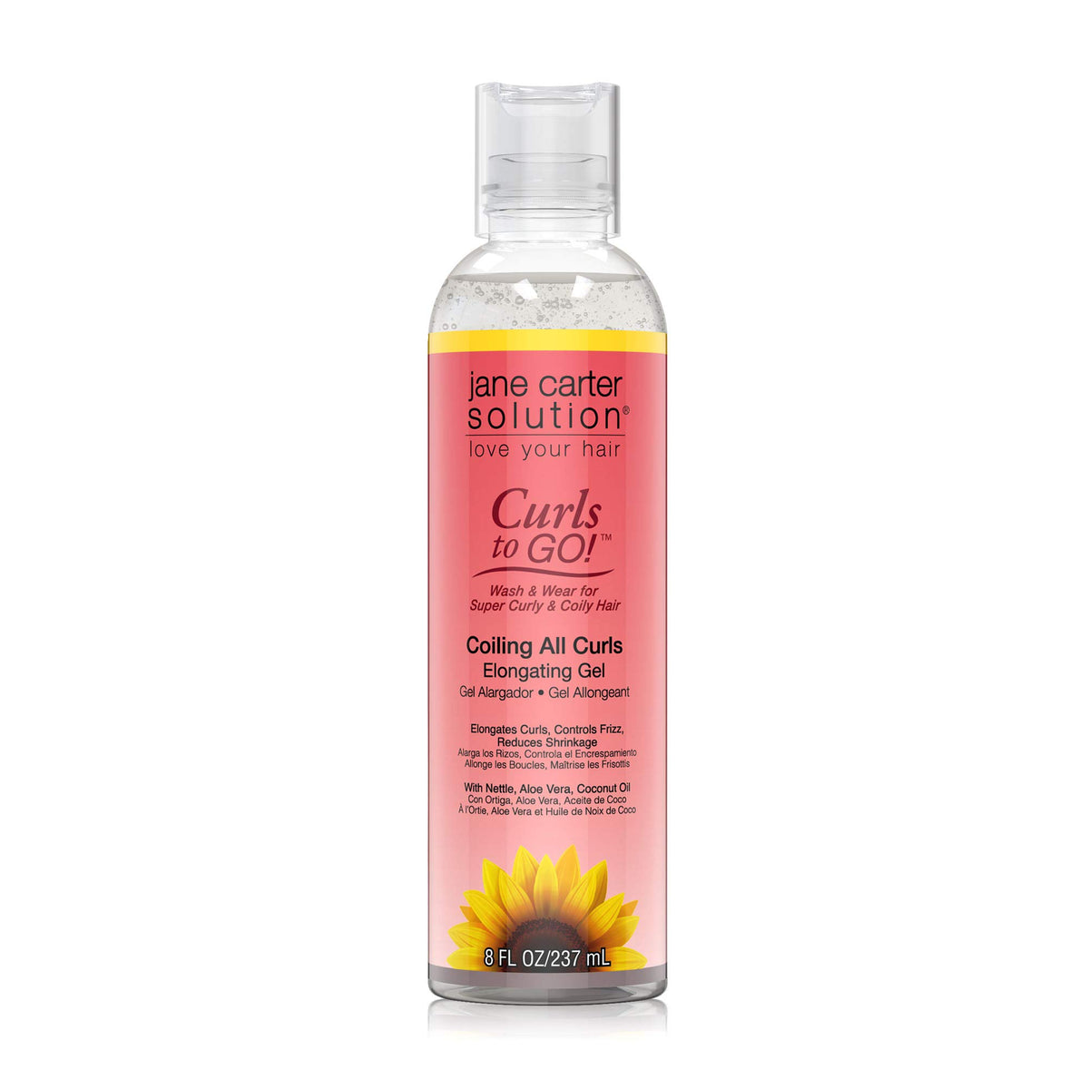 Jane Carter Solution Curls to Go bottle applying gel to define curls and reduce shrinkage