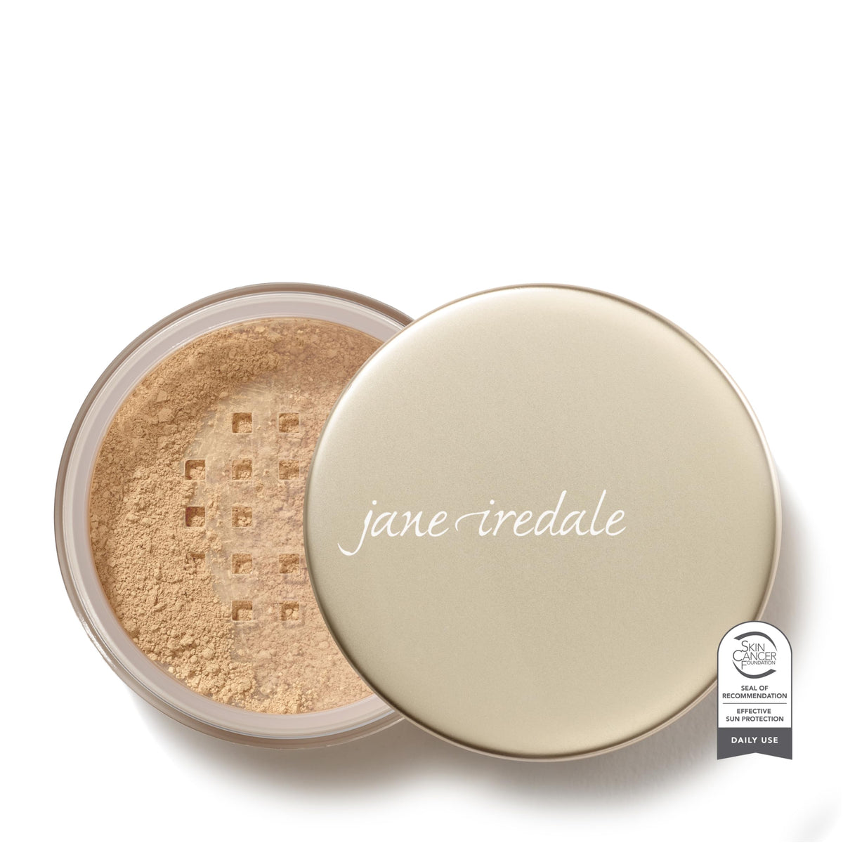 Jane Iredale Amazing Base loose mineral powder bottle showcasing radiant finish and SPF 20 protection.
