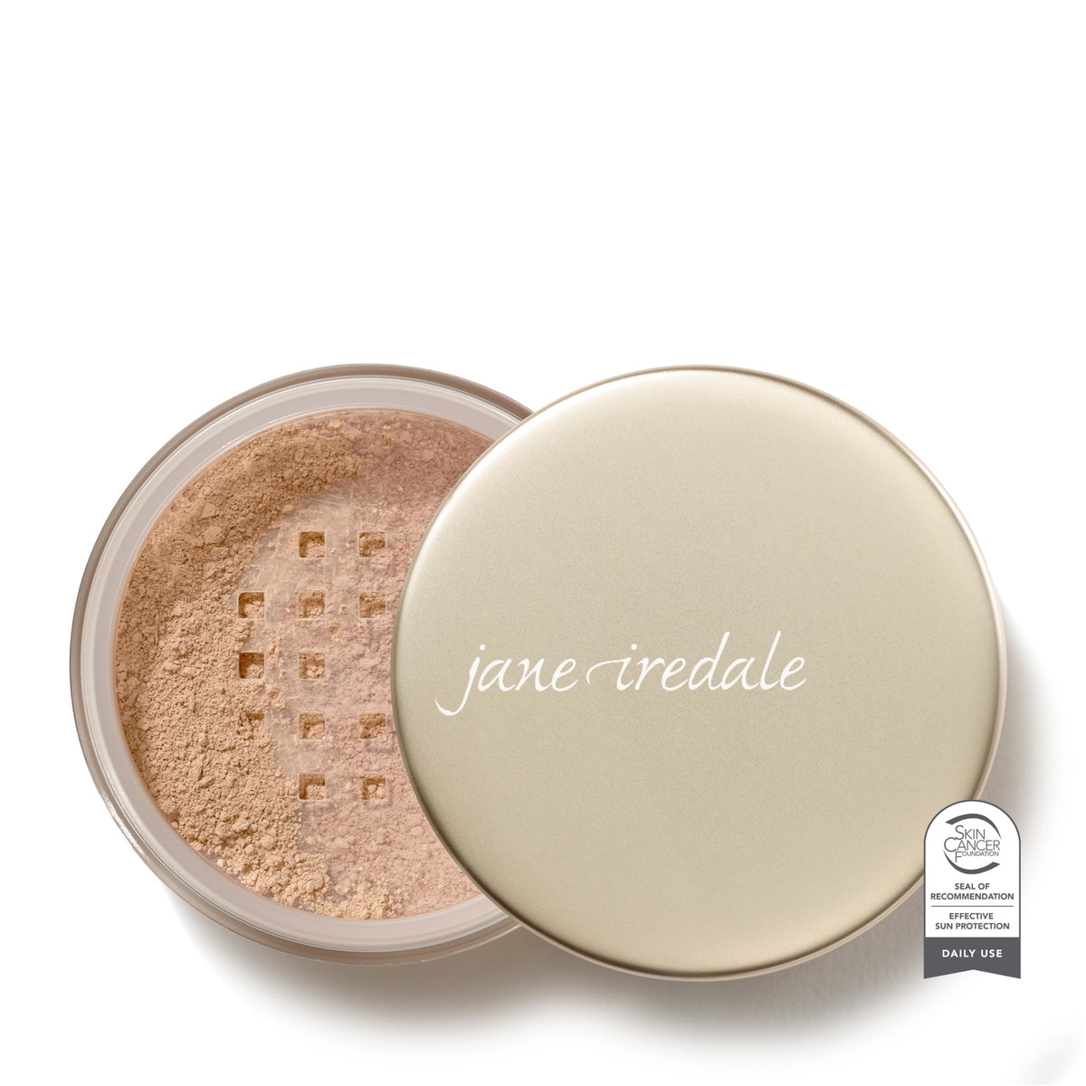 Jane Iredale Amazing Base Suntan loose powder bottle dispensing for seamless, weightless coverage with a luminous finish.