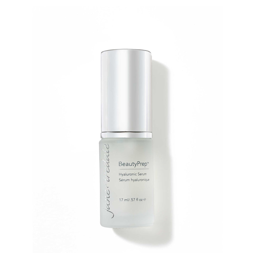Jane Iredale BeautyPrep Hyaluronic Serum bottle delivering lightweight hydration for smoother skin