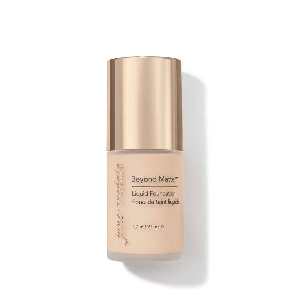 Jane Iredale Beyond Matte 3-in-1 foundation bottle with long-wear semi-matte finish.