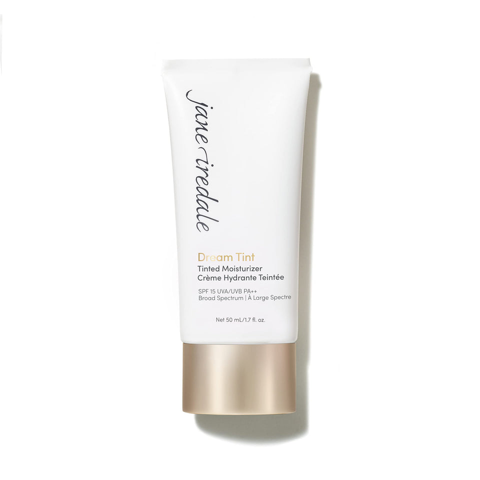 Jane Iredale Dream Tint bottle close-up showing lightweight mineral coverage.