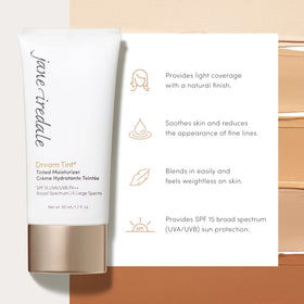 Jane Iredale Dream Tint SPF 15 shows sun protection and light water resistance.