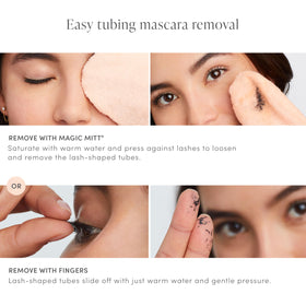 Jane Iredale Lash Fixation warm-water removal for gentle cleanse.