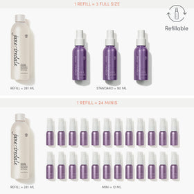 Close-up label of Jane Iredale Lavender Calming Hydration Spray highlighting organic extracts