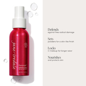 Jane Iredale Pommisst Mini spray application showing refreshing mist.
