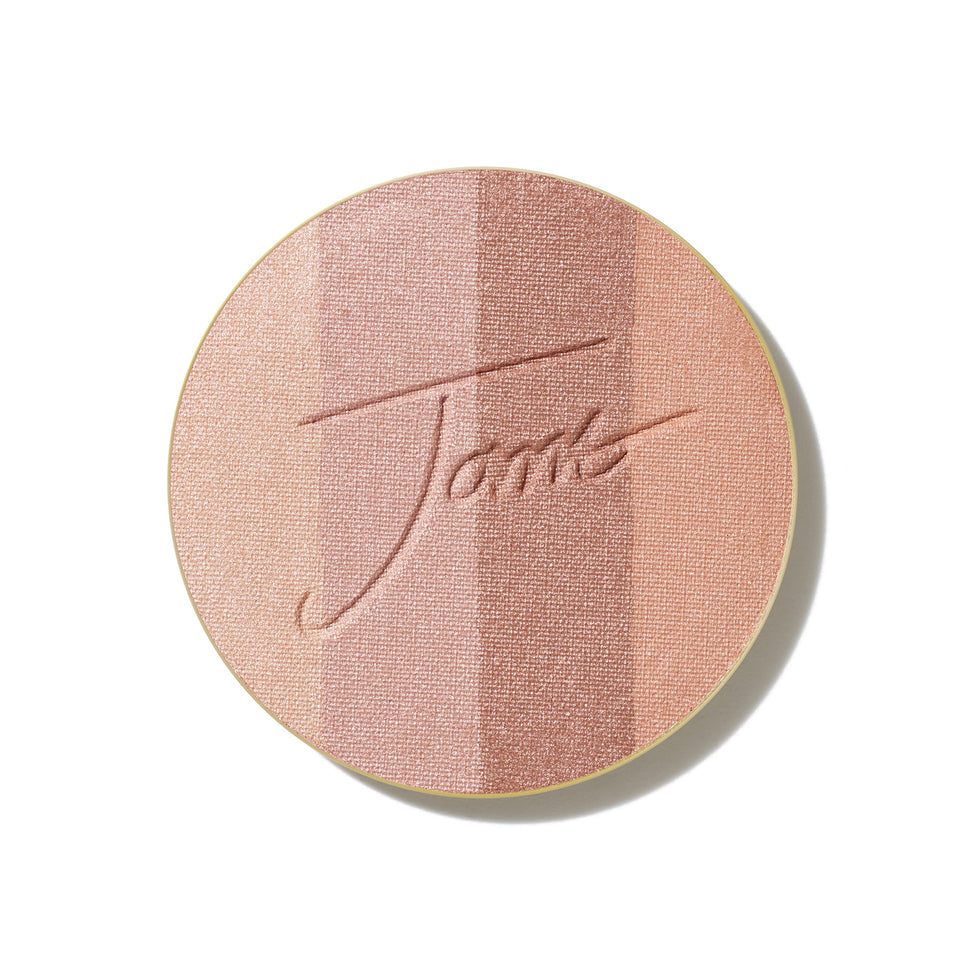 Jane Iredale PureBronze shimmer bronzer refill close-up showing four shades for radiant glow