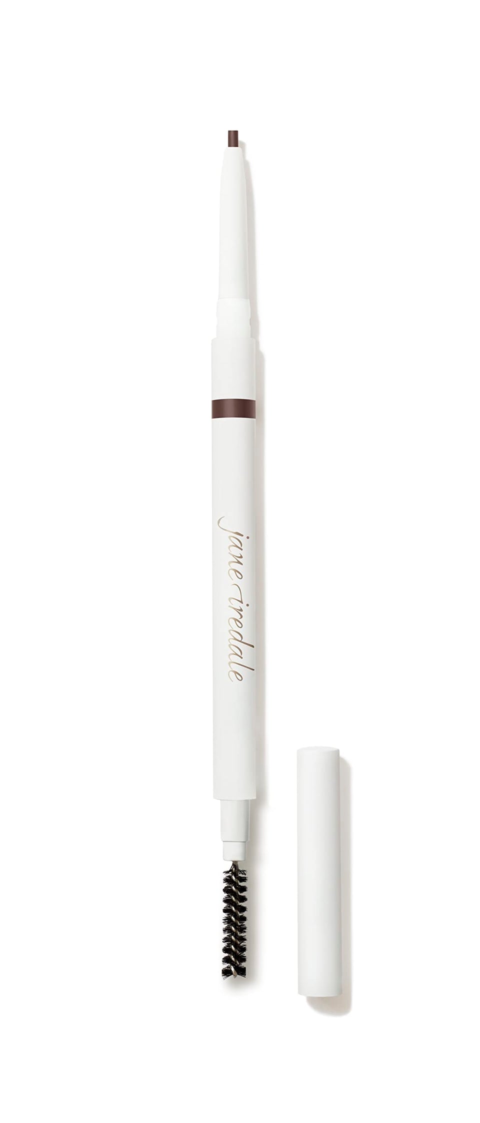 Jane Iredale PureBrow Precision Pencil Dark Brown close-up shows ultra-fine tip for precise brow definition.