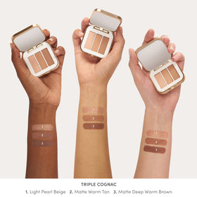 jane iredale PurePressed Eye Shadow Triple Cognac application in use for smooth, crease-free color.