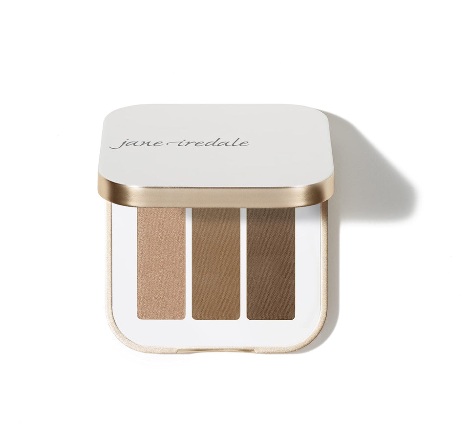 jane iredale PurePressed Eye Shadow Triple Cognac compact with pigment-rich tones for versatile looks.