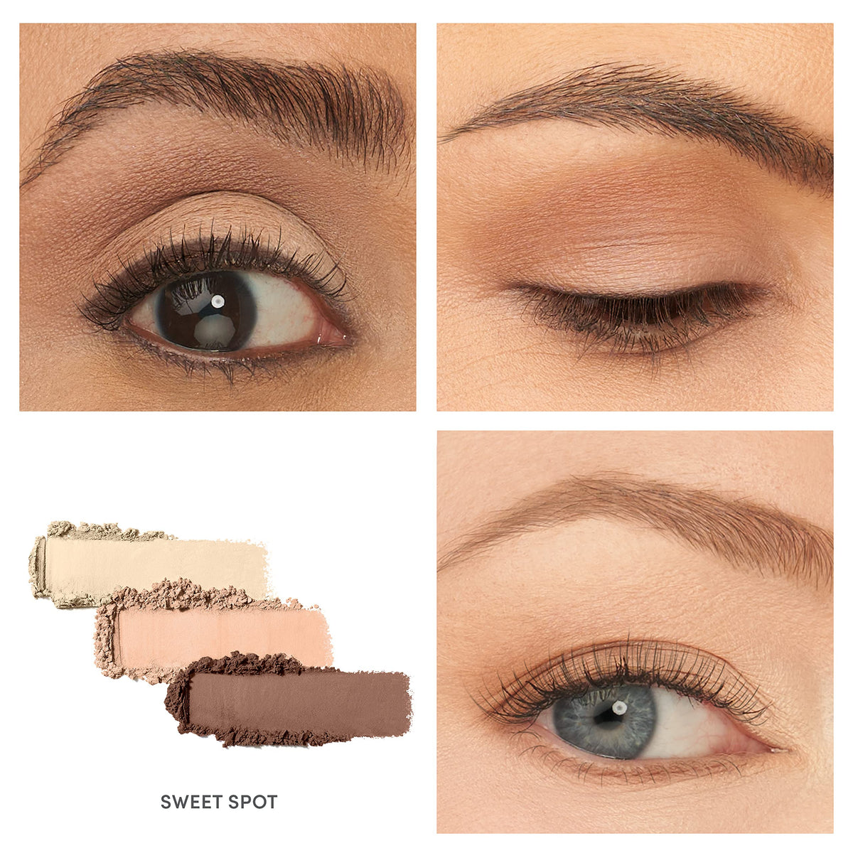PurePressed Eye Shadow Triple swatch middle highlights deeper shade for definition.