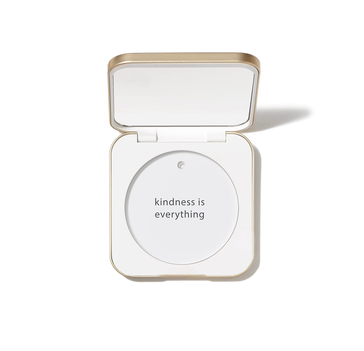 Jane Iredale refillable compact with aluminum shell protects powders on the go.