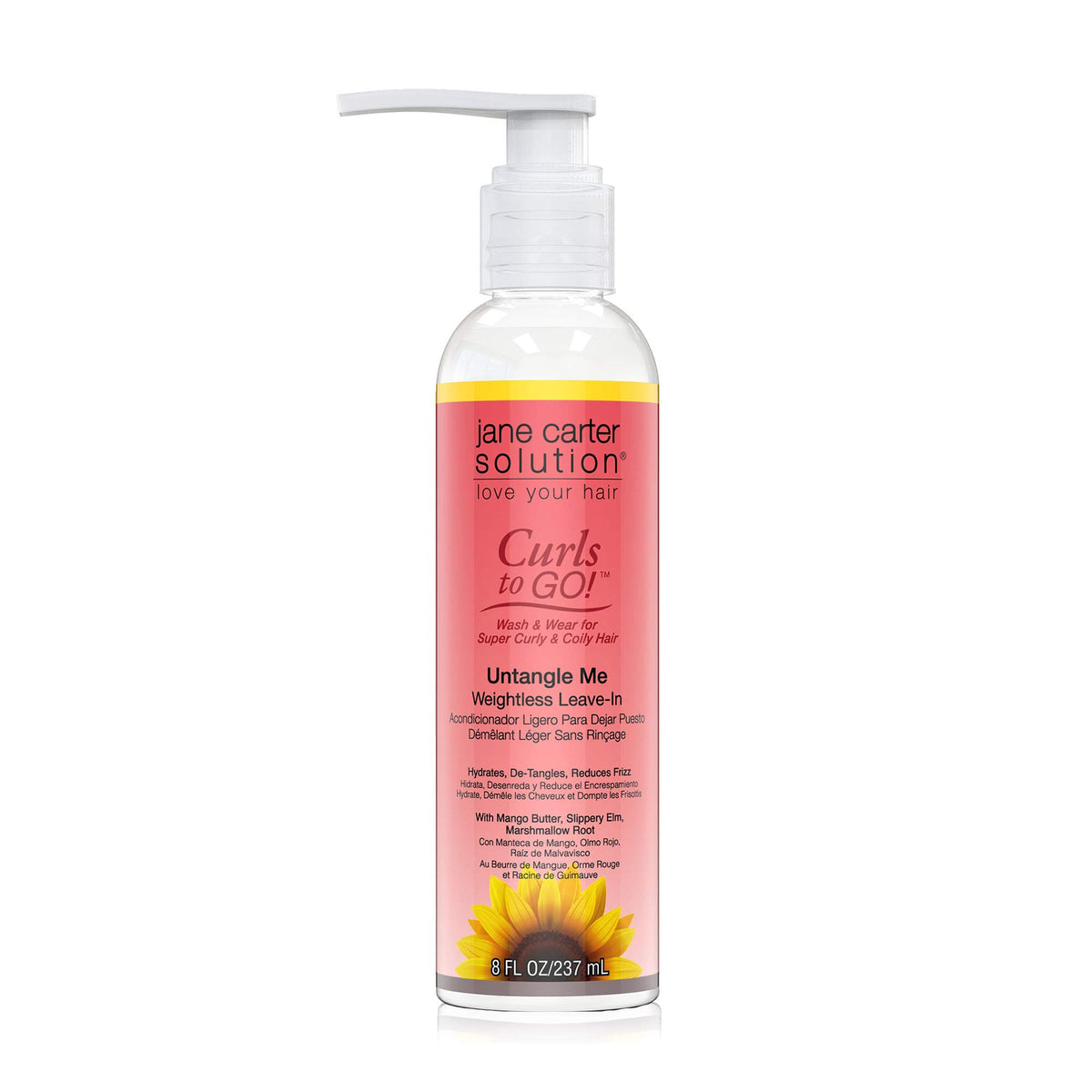 Jane Carter Solution Untangle Me bottle pour shows weightless leave-in for quick wash-and-go curls.