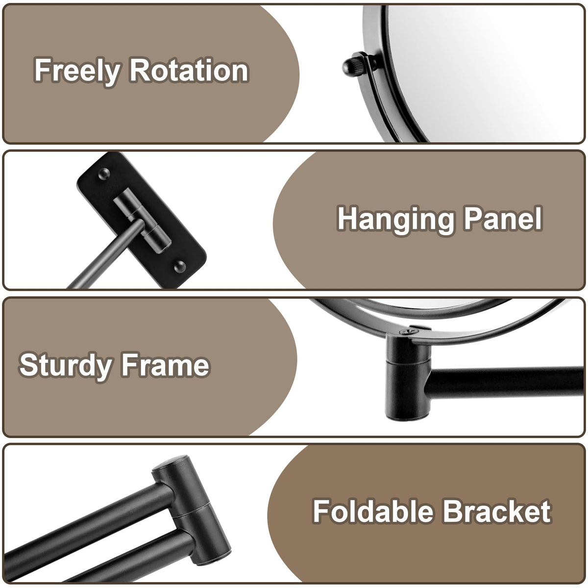 JANEEVA double-sided mirror for makeup and shaving tasks