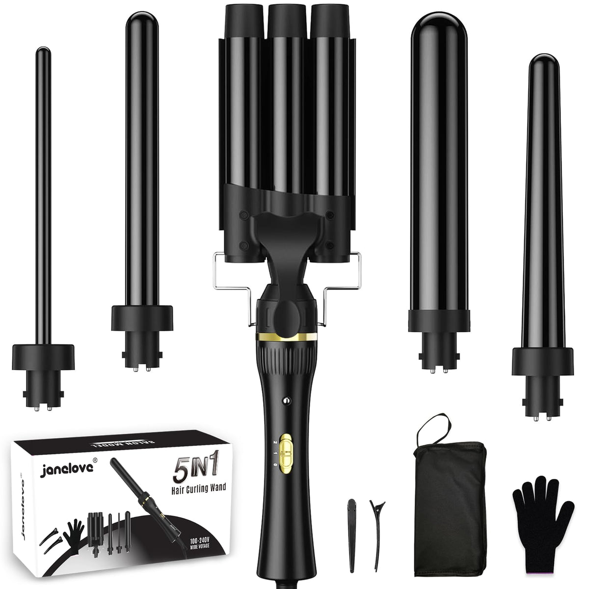 Janelove 5-in-1 wand curling iron set enables versatile daily styling options.
