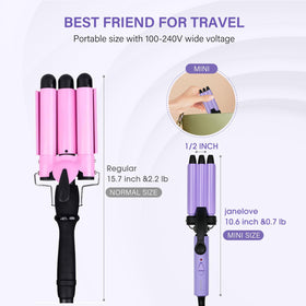 Janelove mini crimper, side view, lightweight tool for on-the-go styling.