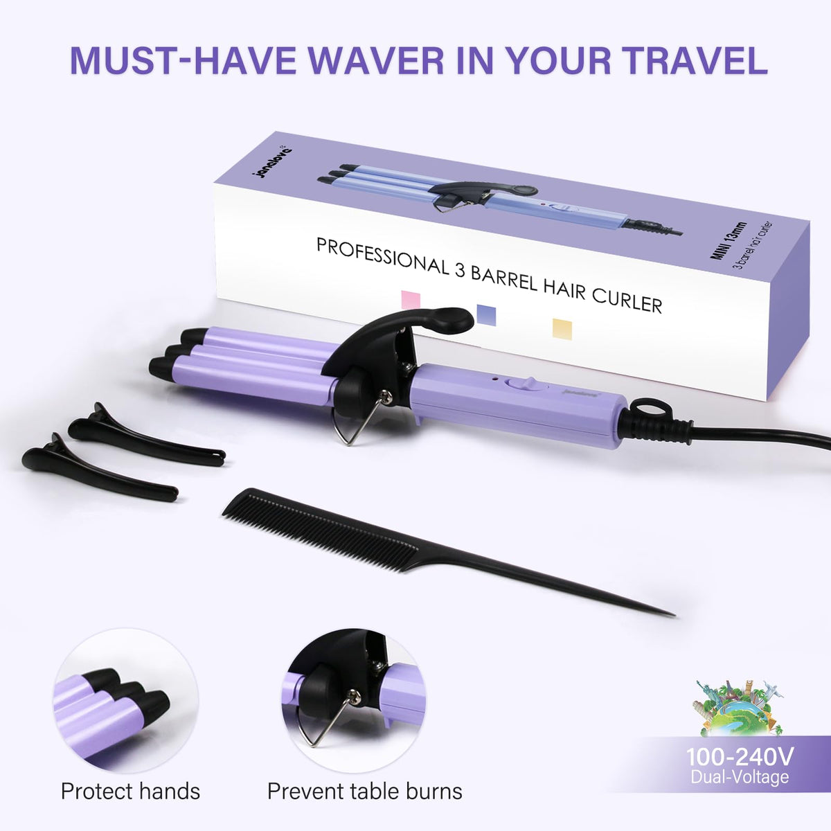 Janelove mini crimper in a compact case, perfect for desk or bag.